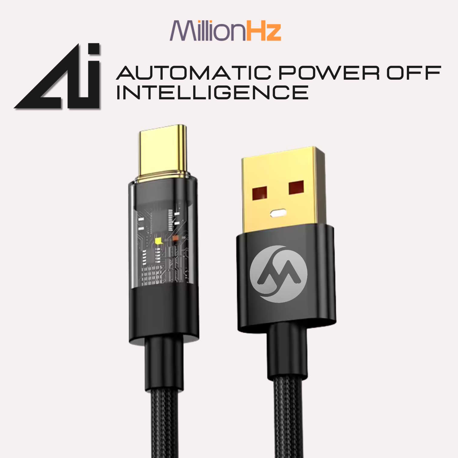 Smart Auto Cut-Off Charging Cable - Type-A to Type-C (Black) - Image 2