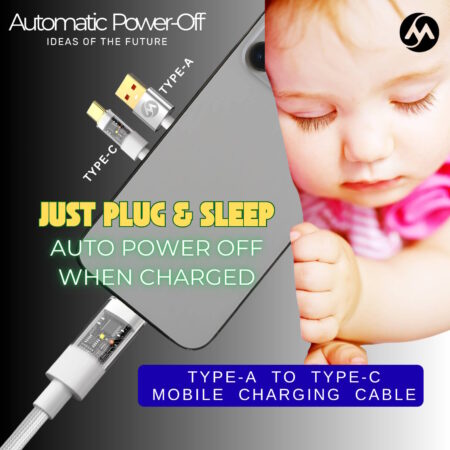Smart Auto Cut-Off Fast Charging Cable - Type-A to Type-C Cable (White)