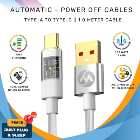 Smart Auto Cut-Off Charging Cable - Type-A to Type-C (White)