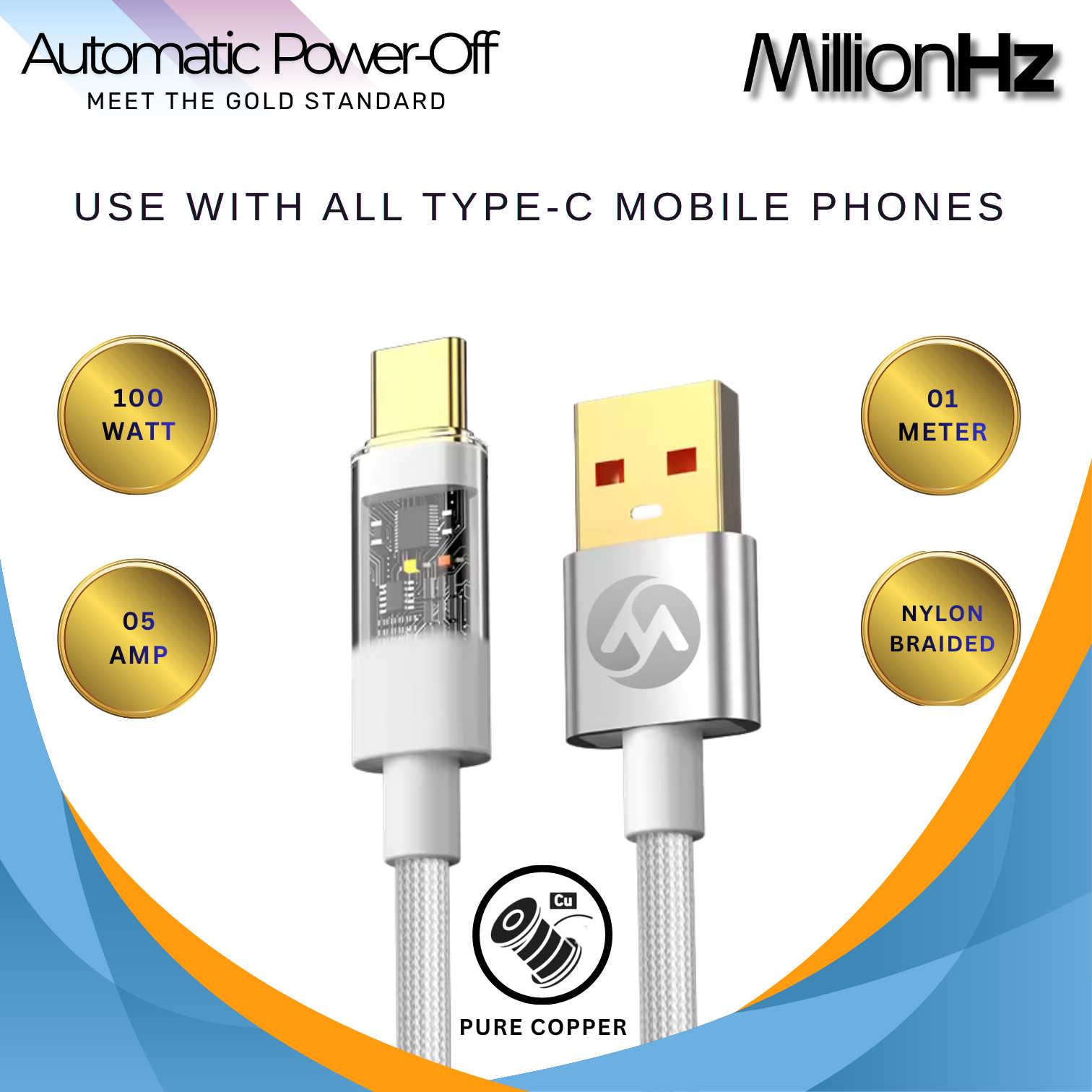 Smart Auto Cut-Off Charging Cable - Type-A to Type-C (White) - Image 3