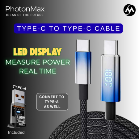 PhotonMax - Type-C/A to Type-C Fast Charging Cable with Real-Time LED Power Display