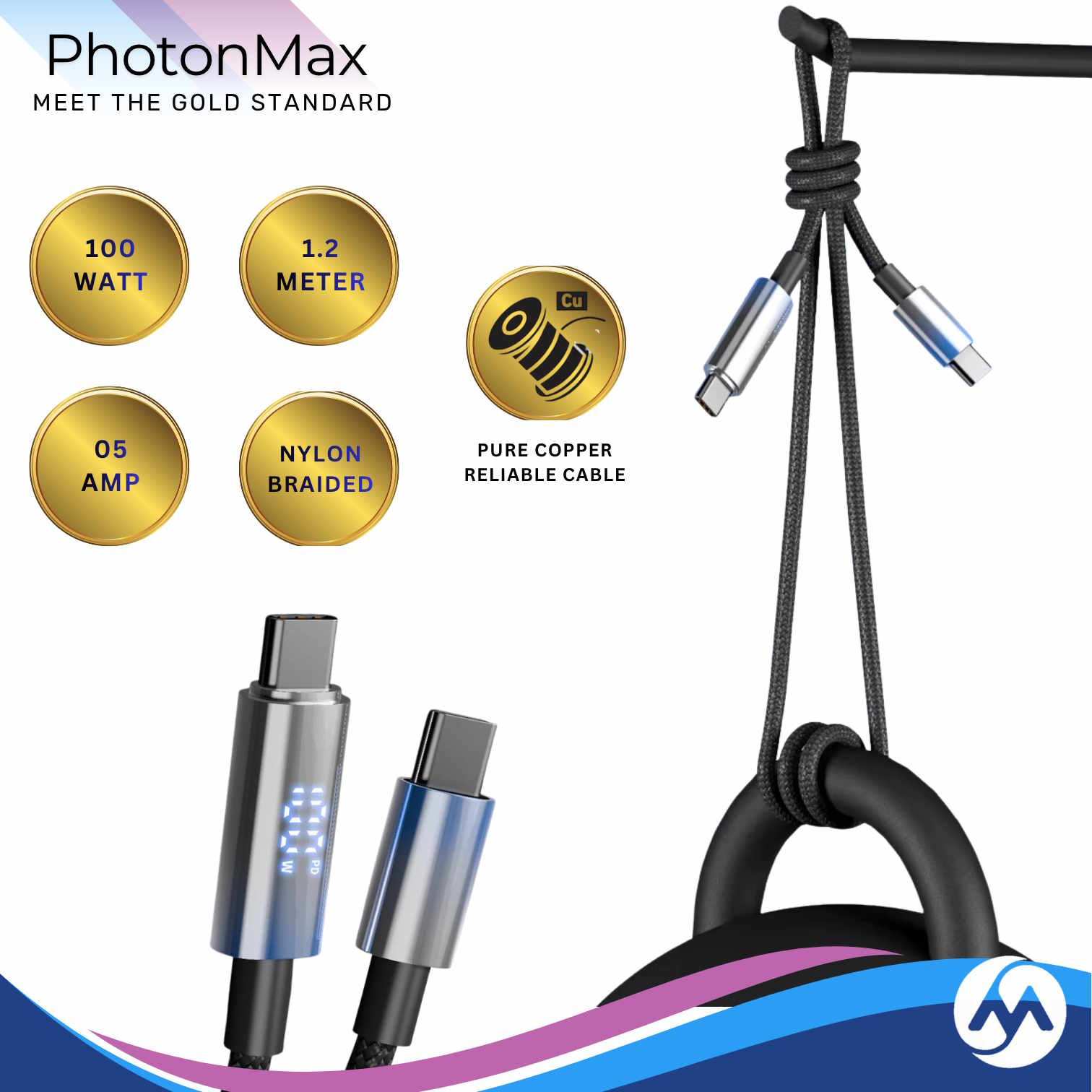 PhotonMax - Type-C/A to Type-C Charging Cable with Power Display - Image 2