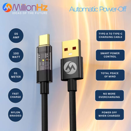 Type-A to Type-C Cable (Black) – Smart Auto Cut-Off Fast Charging Cable