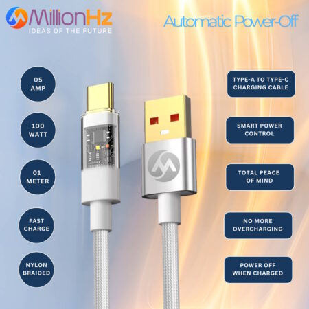 Type-A to Type-C Cable (White) – Smart Auto Cut-Off Fast Charging Cable